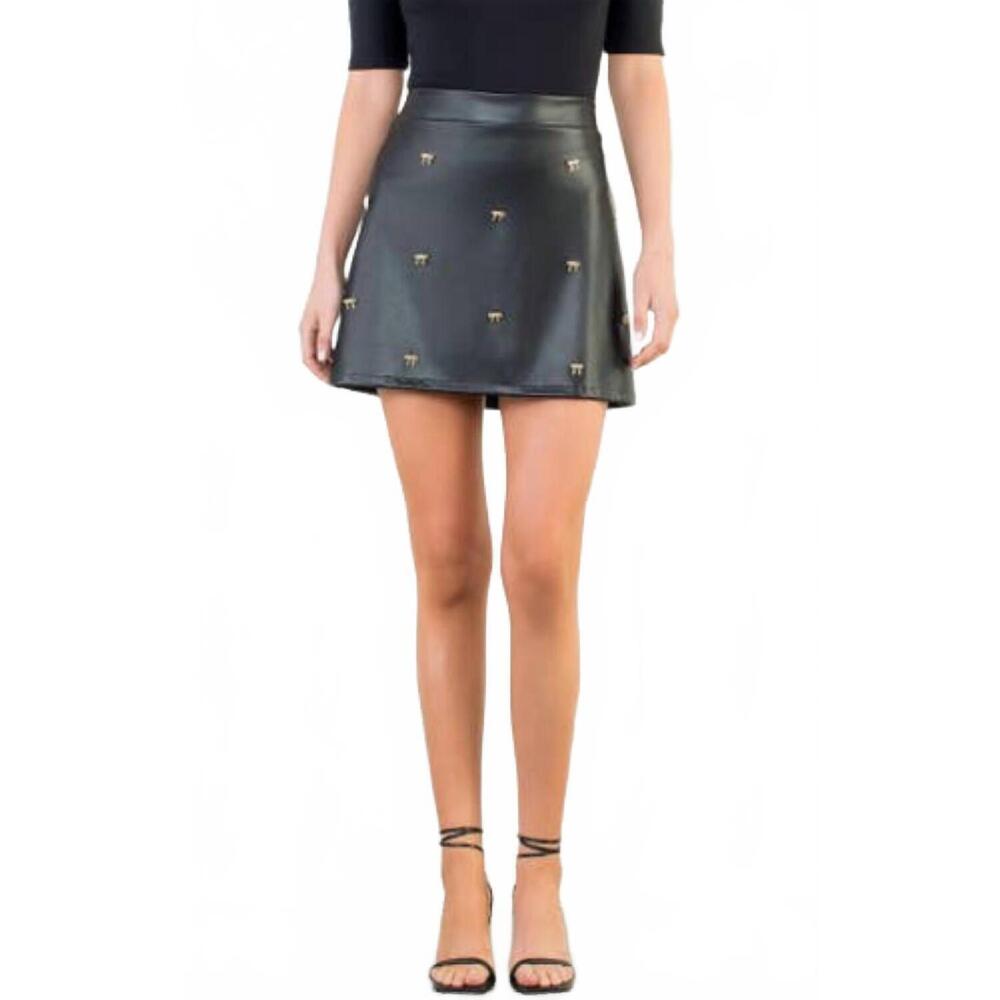 NEW MINT EXCLUSIVES millie bow charm vegan leather skirt in black